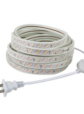 220V三排蓝光LED灯带条防水蓝色180灯每米深蓝色LED灯条户外防雨