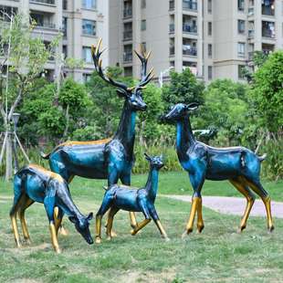 鎏金梅花鹿户外公园商场步行街小区景观玻璃钢雕塑仿真动物摆件