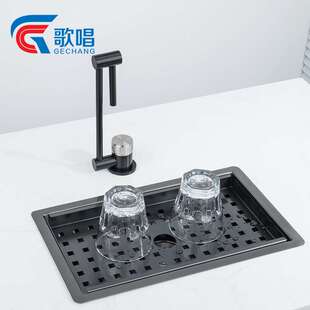 歌唱餐边柜水槽超浅迷你小单槽纳米黑色不锈钢水池中岛台吧台台中