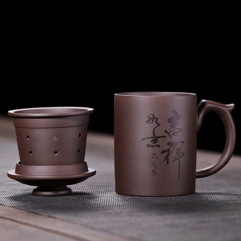 真品宜兴原矿紫砂杯纯手工大容量茶杯男士保温杯子带盖家用配盖