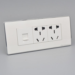 118型三位五孔带六类网络插座千兆电脑网线网口+二三眼10孔面板插