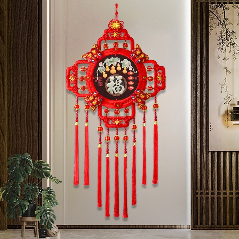 桃木中国结挂件仿玉雕福字流苏中国结玄关乔迁平安结家具装饰壁挂