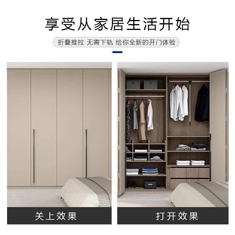 衣柜推拉门无下轨折叠门过道房门对折移门衣帽间隐形滑轨吊轮五金
