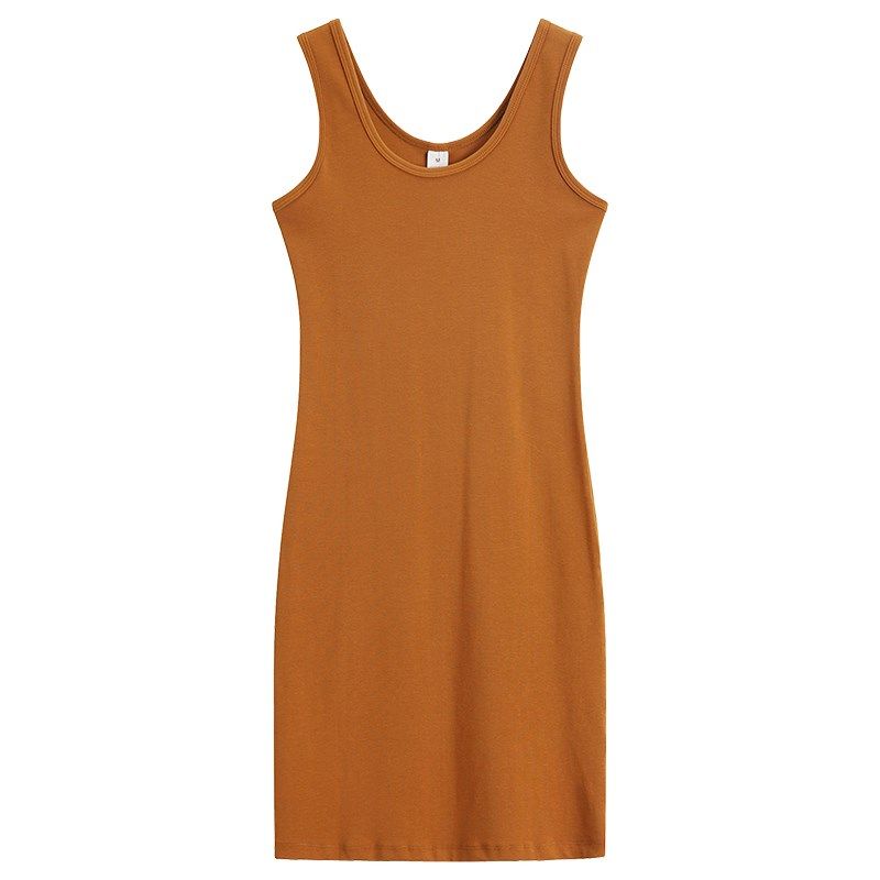 中长款纯棉吊带背心裙女夏季外穿修身显腰内搭黑色无袖打底包臀裙