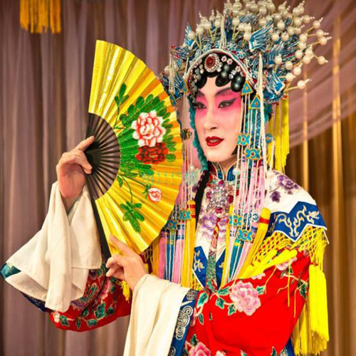 戏曲扇子贵妃醉酒小生扇子京剧表演小生花旦戏曲金色扇手绘牡丹