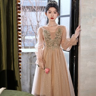 香槟色学生音乐生艺考礼服裙高级感法式气质宴会年会主持人连衣裙