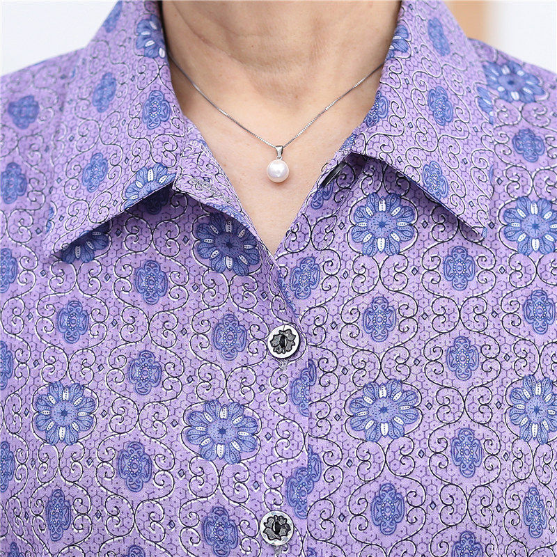 奶奶春装中老年人夏装女套装薄的长袖衬衣太太衣服6070岁老人衬衫