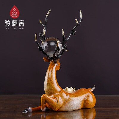 骏澜斋 《福禄珠联》铜创意鹿摆件 结婚礼物家居装饰招财工艺品