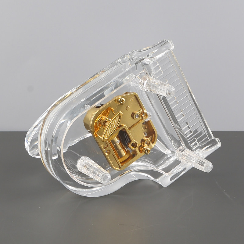 水晶透明三角钢琴音乐盒天空之城亚克力小提琴八音盒生日音乐礼品