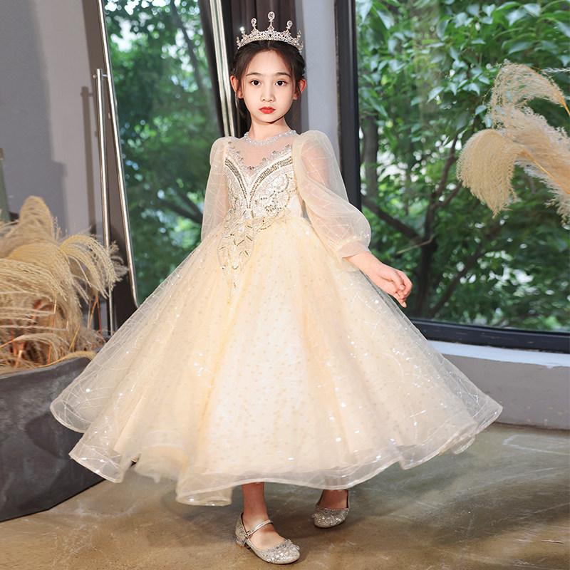 儿童礼服公主裙高端女童钢琴演出服洋气小主持人生日花童婚纱秋季