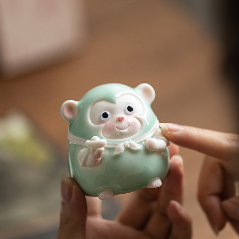 趣味陶瓷可爱小猴子公仔小摆件创意家居客厅办公室桌面装饰品摆设