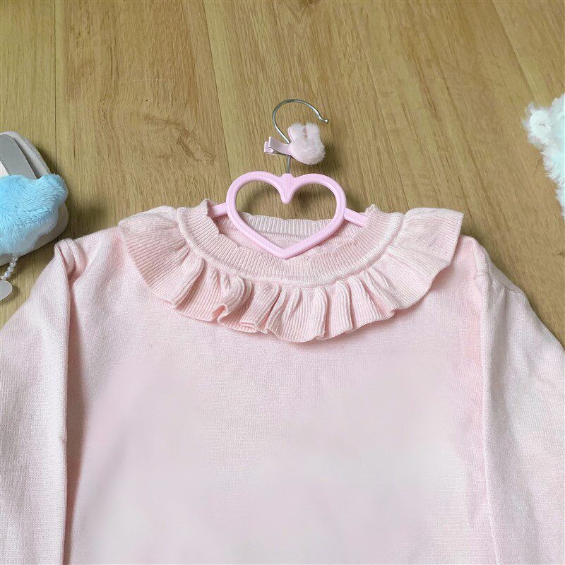 低领包芯纱毛衣秋冬内搭花边打底衫Lolita甜美可爱少女保暖长袖