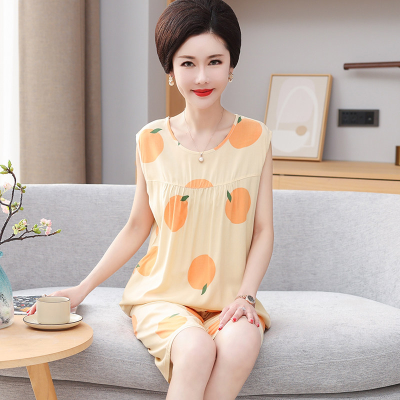 夏季纯棉睡衣女无袖背心短裤中年妈妈中老年棉绸宽松款家居服套装,女士内衣/男士内衣/家居服,睡衣/家居服套装,淘宝优惠券,粉丝福利购,淘宝优惠卷
