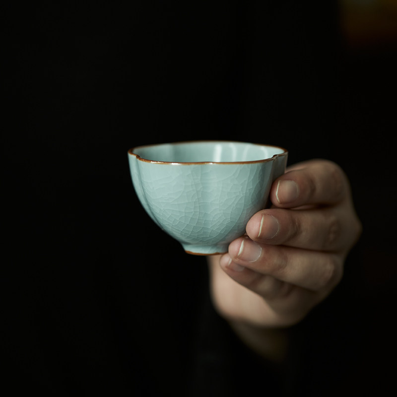 梵悦 天青汝窑功夫茶具品茗杯开片 个人主人杯单杯茶碗陶瓷茶杯