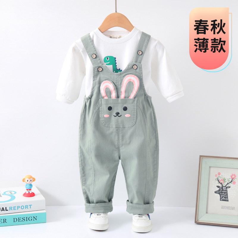 宝宝背带裤秋女薄款纯棉儿童新款男童春秋婴幼儿一岁秋季婴儿裤子