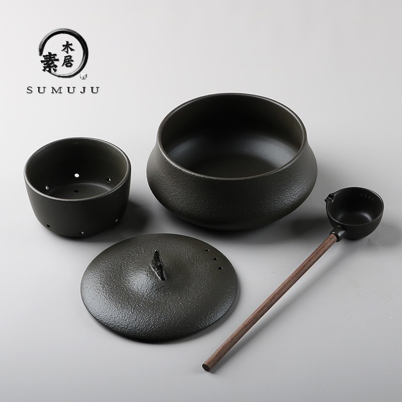 火山石陶瓷带盖煮茶器电陶炉煮茶碗古法黑茶白茶普洱茶温茶碗茶炉