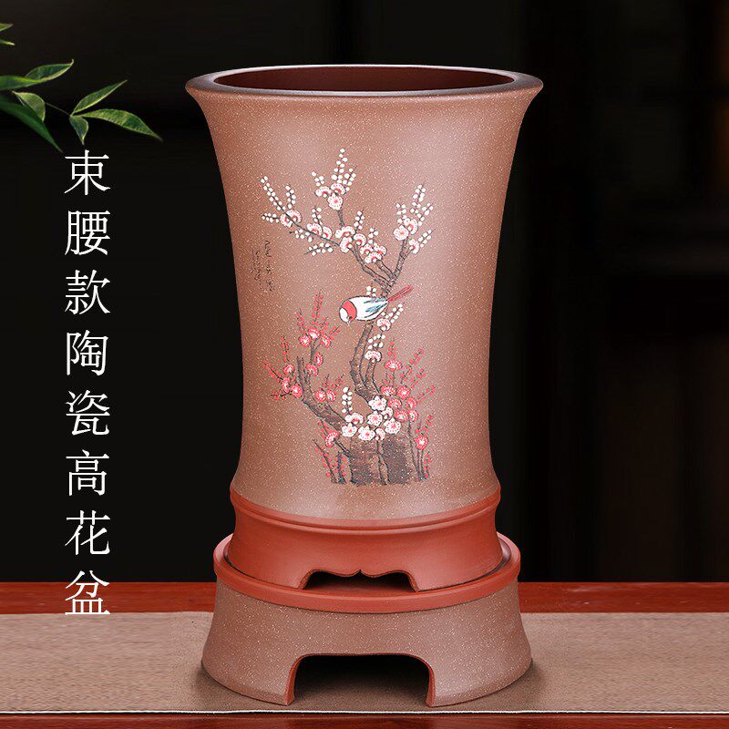 紫砂陶瓷兰花盆落地加高特大号高盆景盆客厅大花蕙圆筒竹节兰花盆