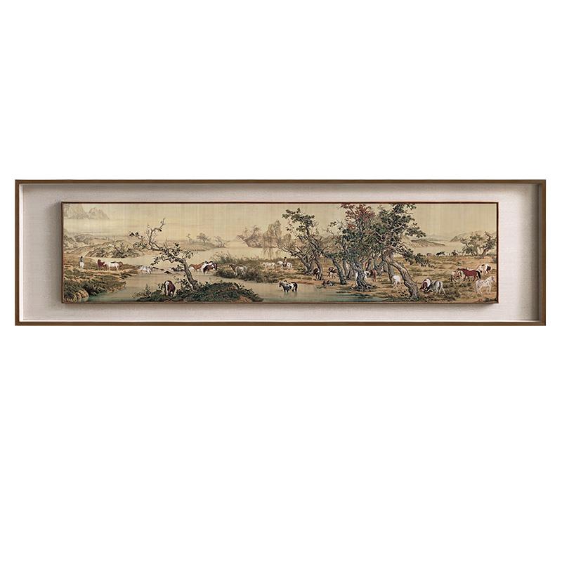 百骏图 新中式客厅装饰画沙发背景墙壁画茶室办公室实木双框挂画