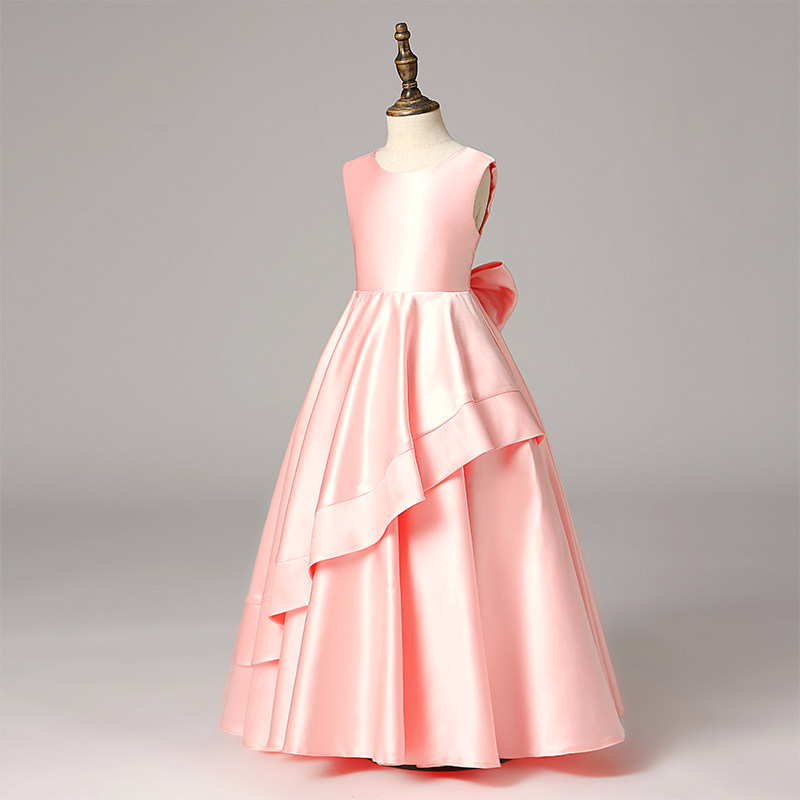 女童晚礼服公主裙大童主持人钢琴演出礼服儿童高端缎面舞台表演服