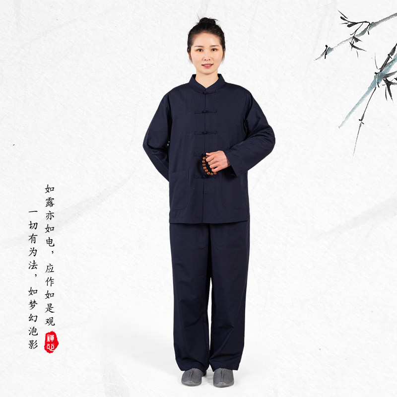 丝光棉居士服套装男女款居士禅修服传统布扣僧衣僧服海青服四季款