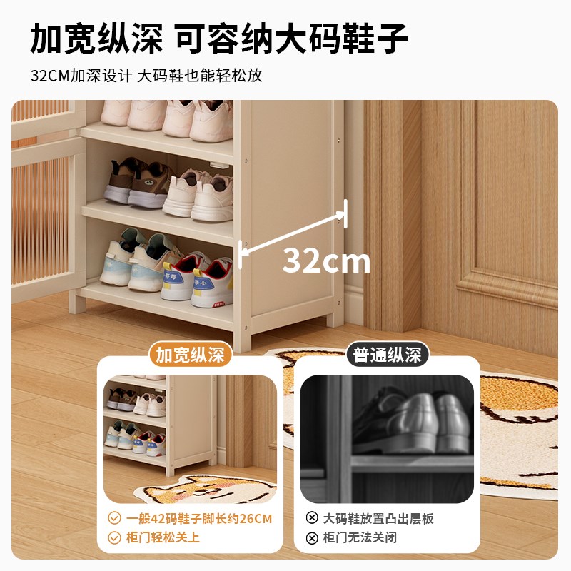 儿童入户小窄鞋架子家用门口多层防尘置物架带门小型简易宝宝鞋柜