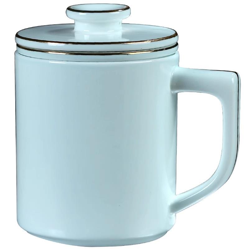 景德镇白瓷泡茶杯茶水分离杯过滤大水杯青瓷办公室带盖陶瓷杯个人
