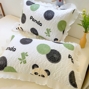 纯棉枕套40*60学生单人夹棉加厚花边全棉家用枕头套48*74cm枕芯套