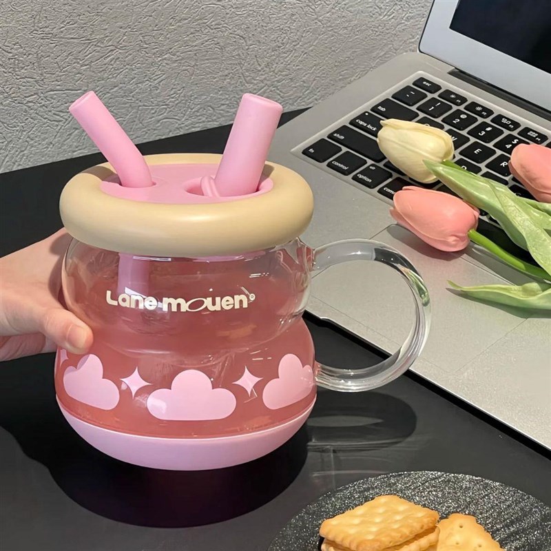 览萌玻璃儿童吸管杯男女学生高颜值大容量耐高温夏季泡茶咖啡水杯图片