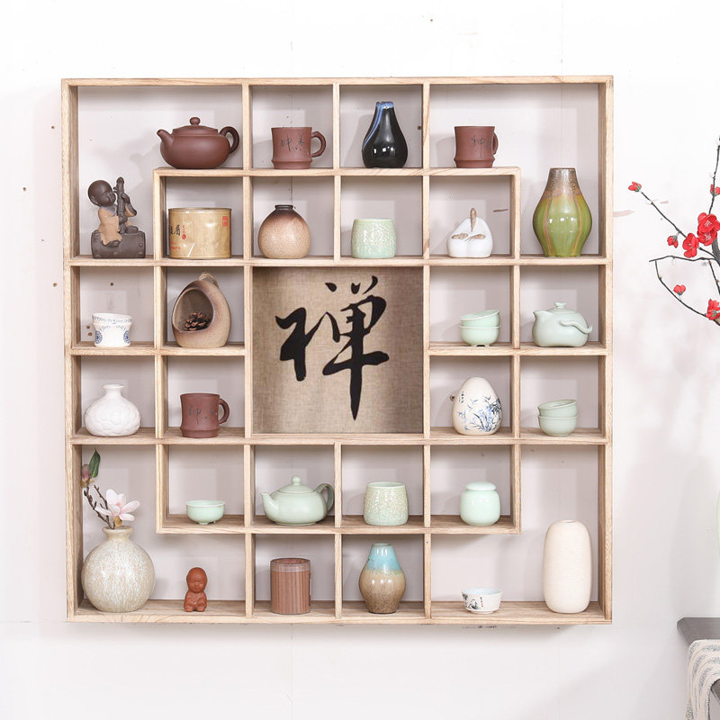 实木茶杯架子多宝阁紫砂茶壶架展示架博古架墙壁挂墙置物架茶具柜