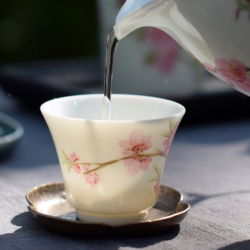 观禅景德镇粉彩手绘主人杯品茗杯单杯桃花釉上彩茶盏陶瓷功夫茶杯