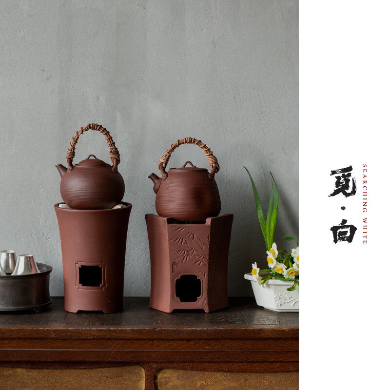 觅白红泥炭炉砂铫手工提梁壶煮茶围炉火工夫跳盖藤编原矿紫泥潮州