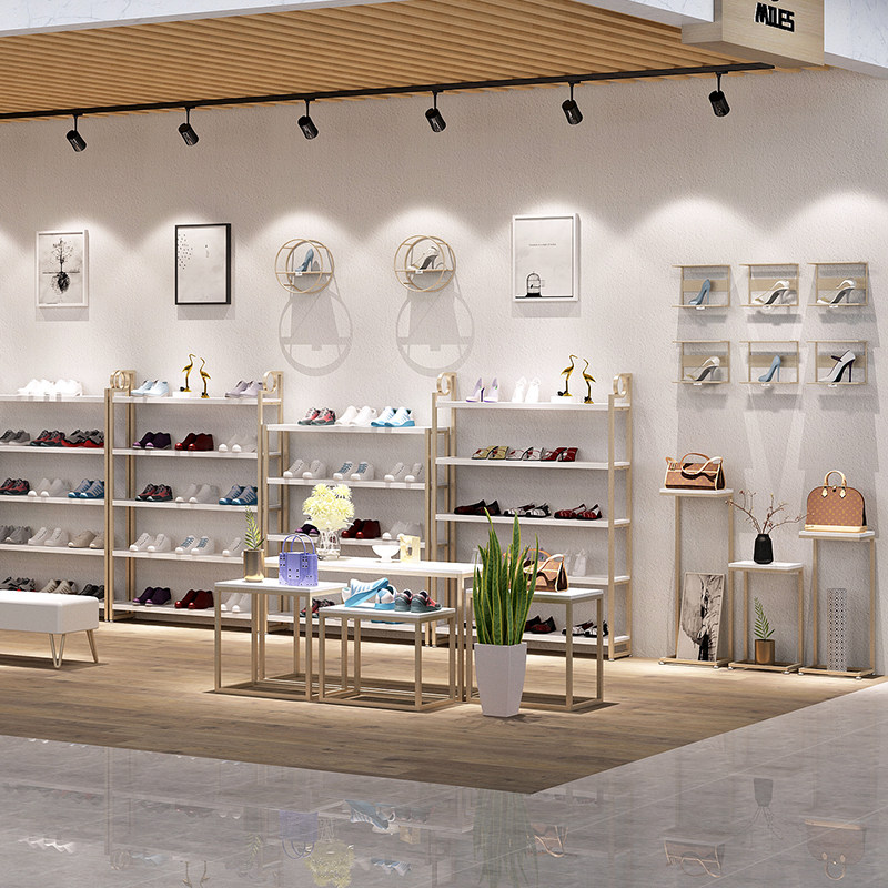 金色鞋店鞋架包架店铺展示架落地式服装店女装饰品包包展示陈列架