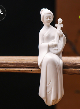 精品白瓷手工古典礼品中式陶瓷人物小摆件琴棋书画仕女家居装饰品