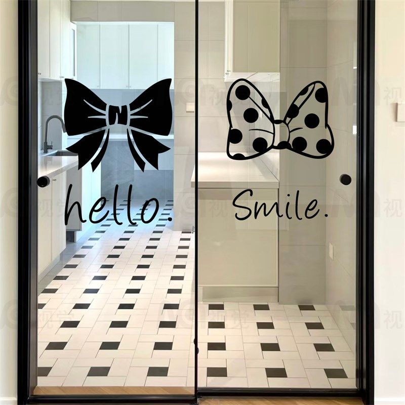 创意蝴蝶结网红玻璃门橱窗厨房推拉门防撞贴纸高级美容院装饰墙贴,家居饰品,软装墙贴,淘宝优惠券,粉丝福利购,淘宝优惠卷