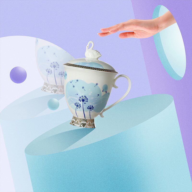 硅元陶瓷 天鹅咖啡杯 欧式小奢华马克杯陶瓷带盖英式下午花茶杯子