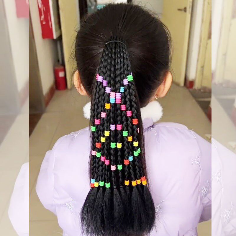 儿童发饰手发圈彩色串珠拳击辫假发辫子皮筋彩珠脏辫小辫子高马尾