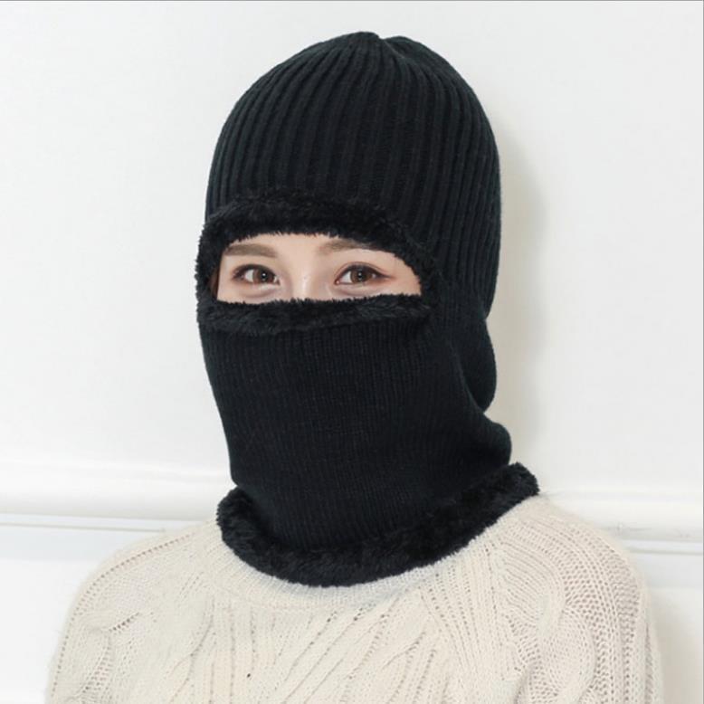 秋冬季帽子男士加绒保暖毛线帽一体套头蒙面青年棉帽冬天加厚帽子