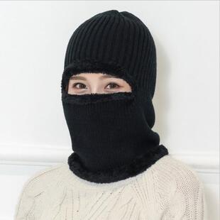秋冬季帽子男士加绒保暖毛线帽一体套头蒙面青年棉帽冬天加厚帽子
