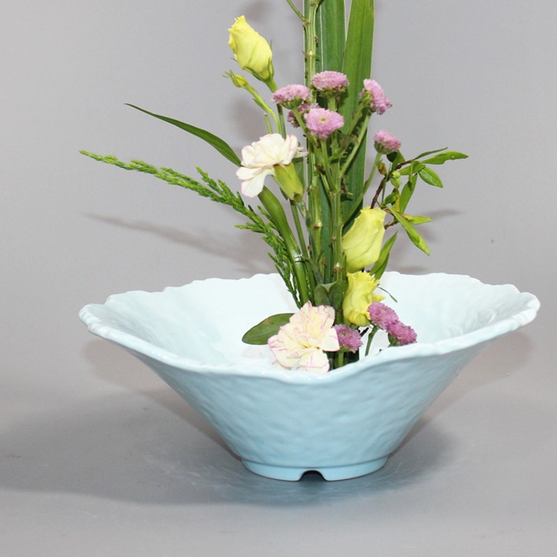 高档陶瓷花盆 青瓷 白色水培盆 花器 插花工具 软装摆件 配送剑山