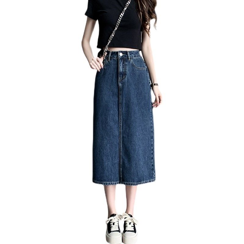 开叉半身裙女小个子夏装穿搭145显高xxs码复古高腰A字包臀牛仔裙