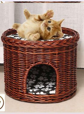 吊篮猫爬架两层上下床猫窝竹编藤编车载牢固宠物屋豪华厚实保暖