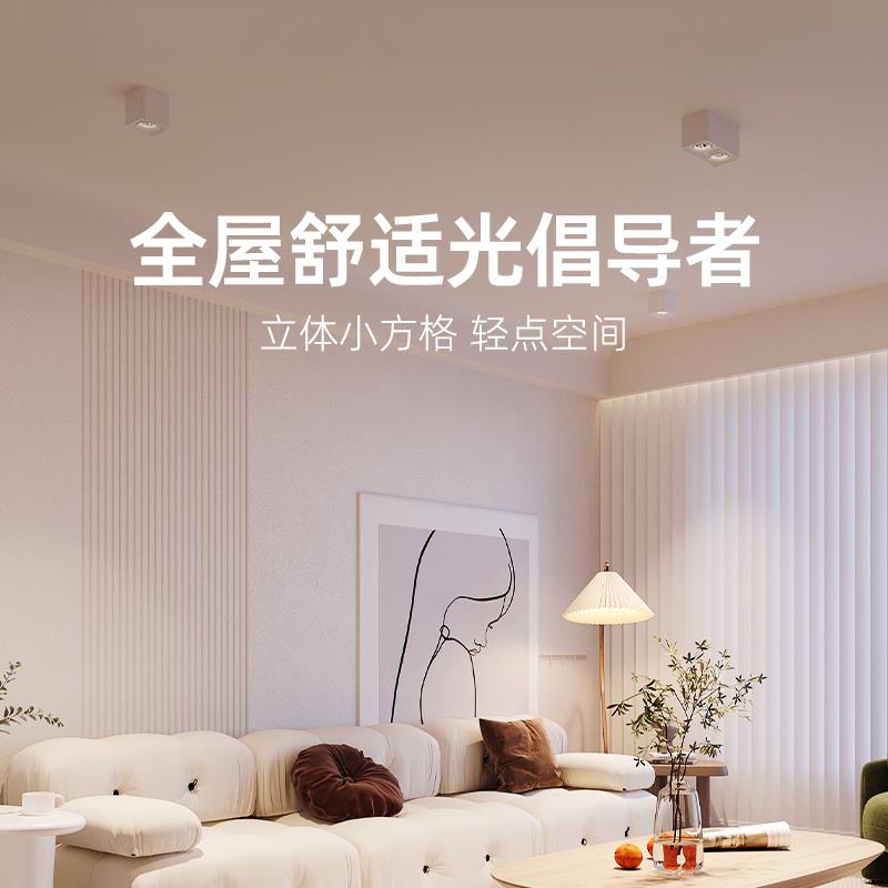 魅光照明 明装射灯家用方形客厅斗胆灯单双头北欧风吸顶式天花灯
