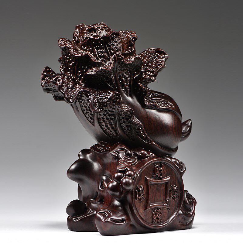 黑檀木雕大号玉白菜摆件电视酒柜玄关客厅家居装饰品新店开业礼品