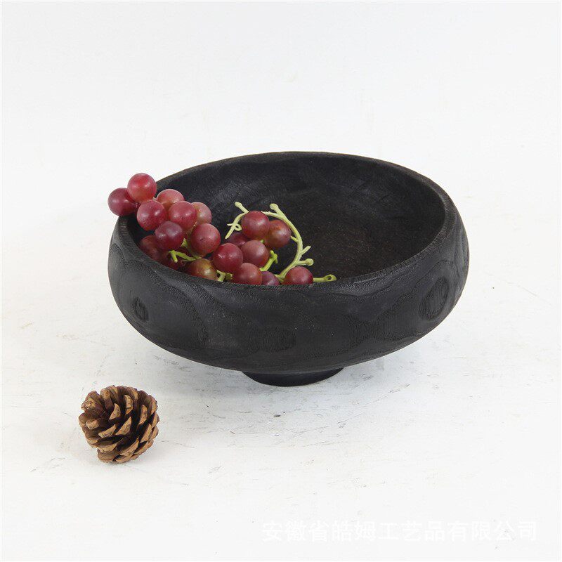 厂家销售纯手工制作黑色碳化木质托盘摆盘水果零食盘居家装饰器皿