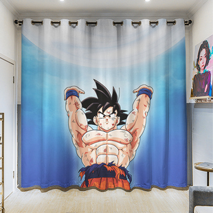 七龙珠龟仙人卡通动漫粗麻卧室客厅挂钩学生寝室全遮光打孔窗帘布