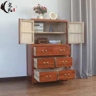 实木斗柜新中式两门多抽屉柜子客厅卧室收纳柜 香樟木斗柜五斗柜