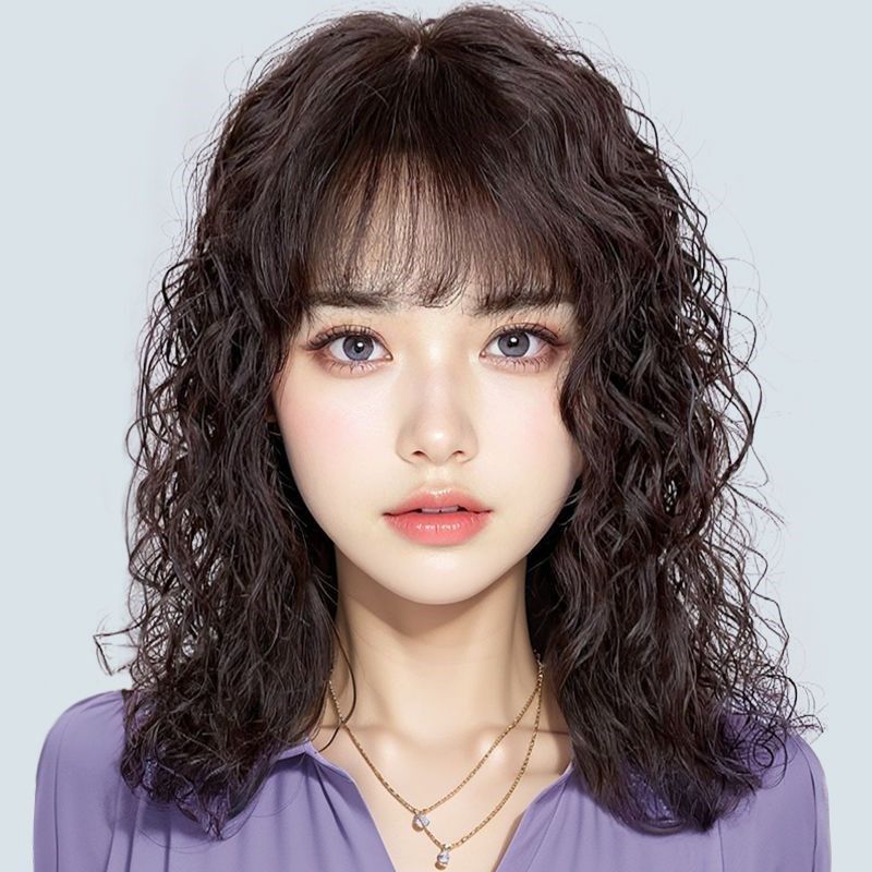 假发女长发全头套式中老年女妈妈款中长发自然真发全真人发卷发套