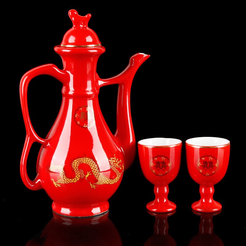 包邮推荐中国红瓷龙凤呈祥敬酒杯婚庆小敬酒壶婚礼纪喝交杯酒喜酒