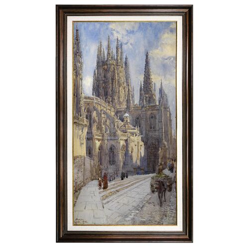 欧式建筑美式入户玄关装饰画竖版楼梯挂画高清喷绘画尺寸可定做