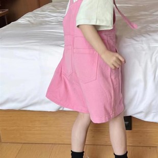 童装女童背带裤2023春夏儿童背带中裤宝宝五分裤中大童牛仔短裤童